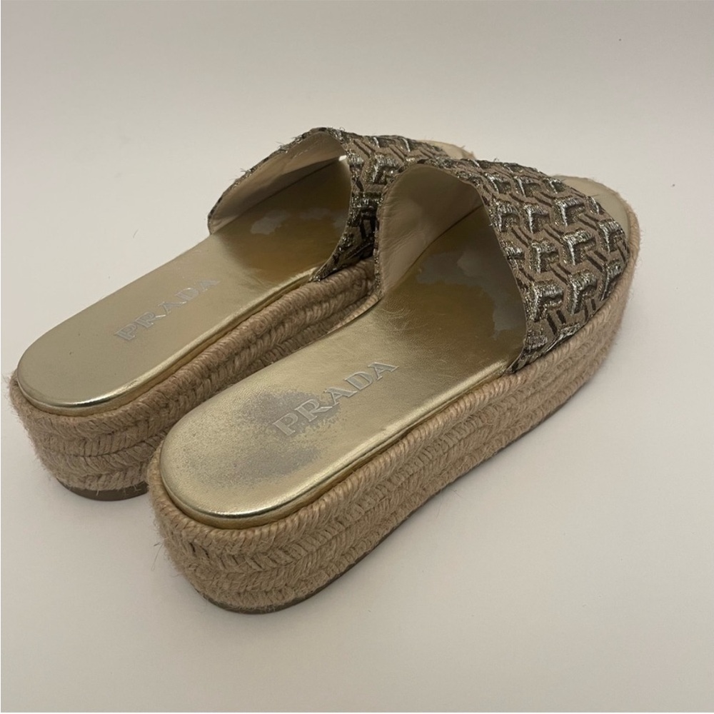 Prada Espadrille Platform Slide Sandals Metallic Womens Size 7.5 Designer - Picture 5 of 15